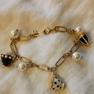 kate spade Gold-tone Pearl Charm Bracelet with Black & White Teacup Charms